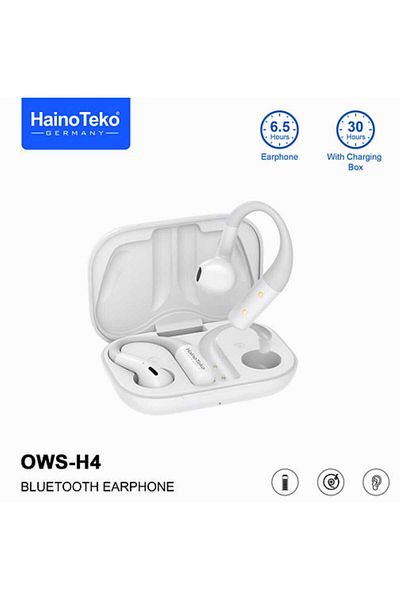 haino teko germany سماعة أذن بلوتوث OWS-H4 OpenFit مع أداء صوت عالي الجودة وعناصر تحكم باللمس وإلغاء الضوضاء أبيض
