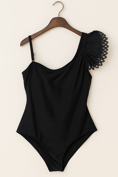 Eros Black One Shoulder Detailed Women's Swimsuit