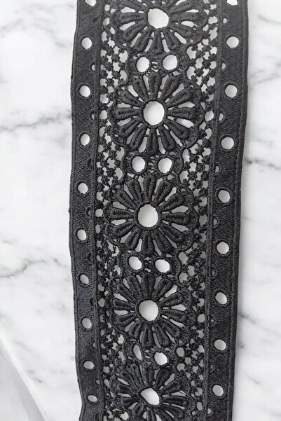 DUAYEN güpür dantel ışıltılı çiçek desen siyah renk 1 metre