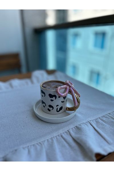 vanilya accessory Pink Bow Ceramic Cup Speckled Gold Pieces