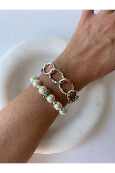 marsel aksesuar Double Pearl Design Bracelet Set