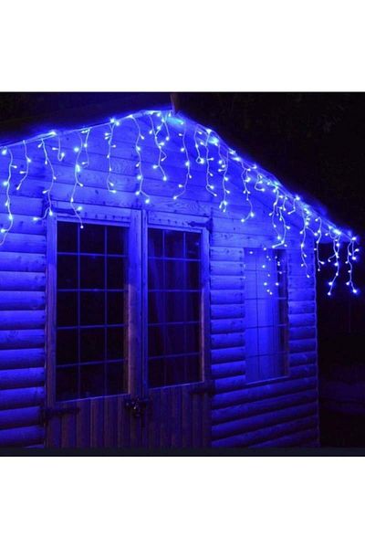 SIKS Instalație brad de Crăciun, 5 m, 120 LED-uri, 8 efecte luminoase, exterior/interior, fir alb, albastru