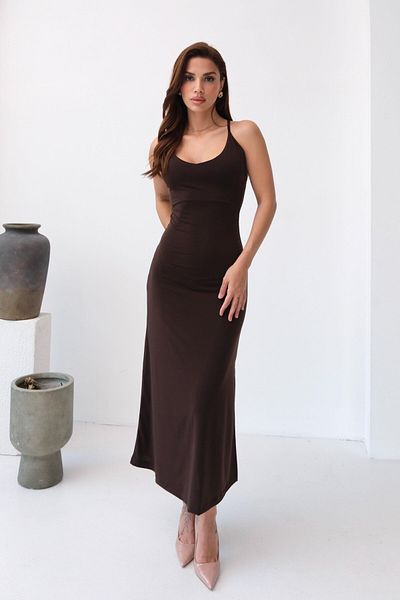 STANVİA Rochie midi cu decolteu spate cu bretele maro