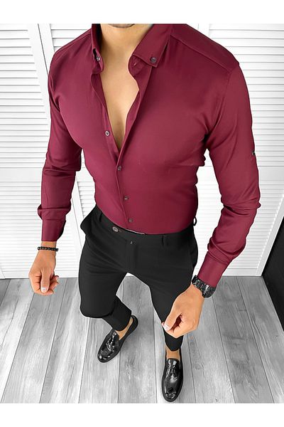 dehaine Men's shirt, elegant, burgundy, 12991