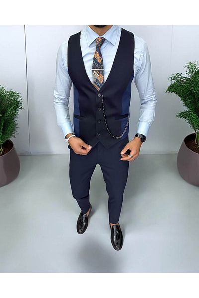 dehaine Men's suit, pants with vest, blue, 13241