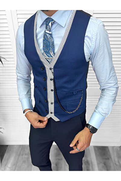 dehaine Men's suit, pants with vest, blue, 13237