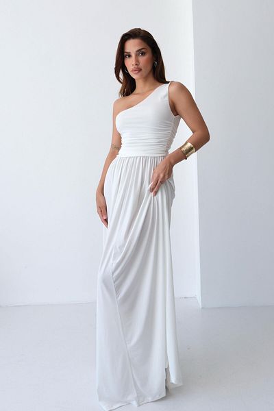STANVİA One Shoulder Draped Maxi Dress White
