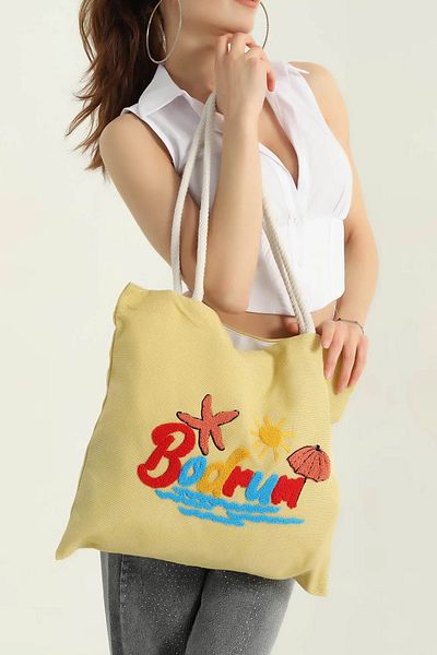 MILANOFOX Punch Embroidered Canvas Fabric Beach and Casual Shoulder Bag – Colorful Design, Durable Woven, Summer