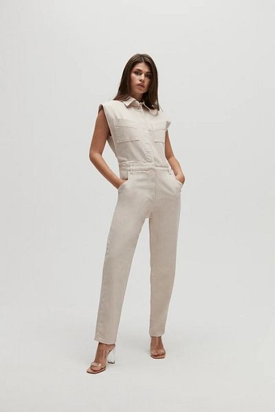 september island Cream Color Sleeveless Denim Jumpsuit