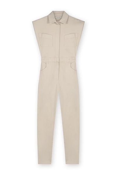 september island Cream Color Sleeveless Denim Jumpsuit