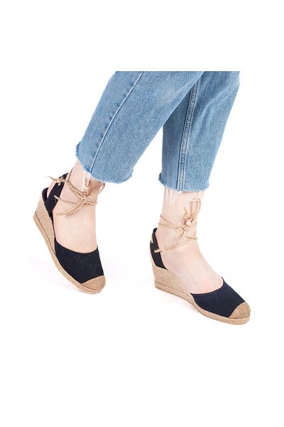 Star Tombis Real Handmade Ankle Lace-Up Open Heel Wedge Heel Linen Straw Women's Espadrille Handmade