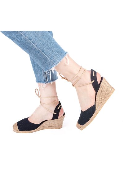 Star Tombis Real Handmade Ankle Lace-Up Open Heel Wedge Heel Linen Straw Women's Espadrille Handmade