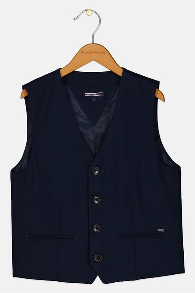 Tommy Hilfiger Kids Boy Textured Sleeveless Waistcoat, Navy