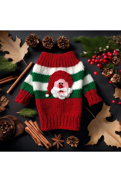 Lady Fify New Year's Sweater with Santa Claus and Stripes for Cat and Dog