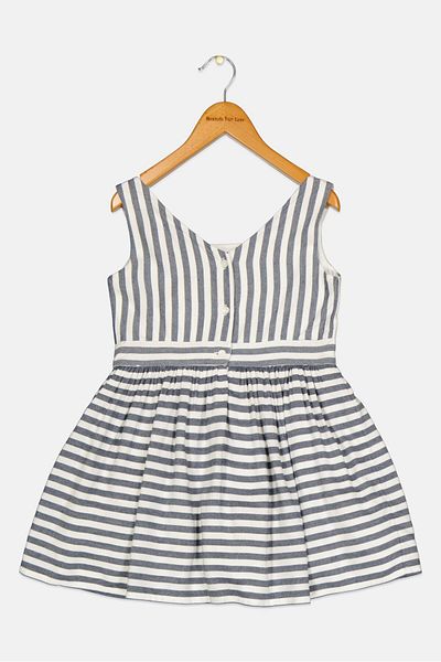 Tommy Hilfiger Toddlers Girl Striped Mini Dress, Grey/White