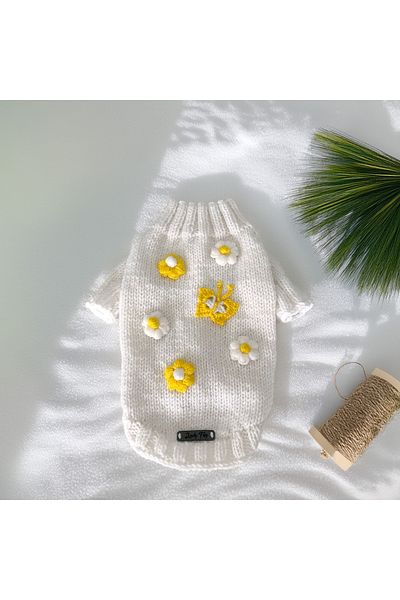 Lady Fify White Sweater with Daisy for Cat and Dog
