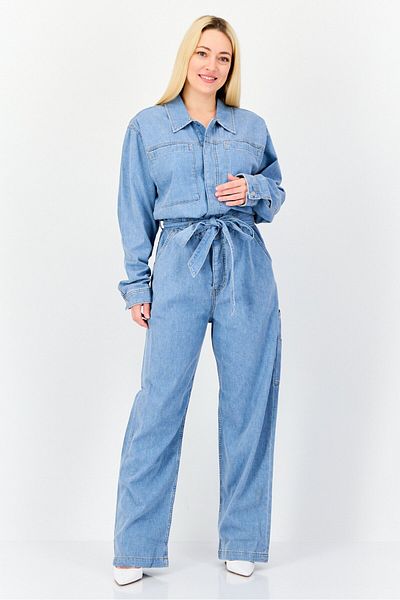 Esprit Women Washed Long Sleeve Jumpsuits, Blue