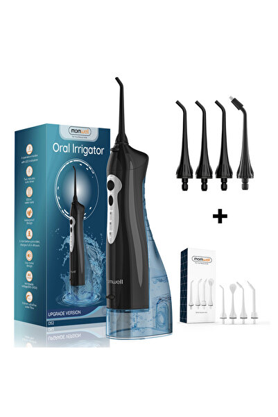 Choice1 Black Set Mornwell New D52Pro Oral Irrigator Rechargeable Water Flosser Portable 300ML 4 Nozzles Den