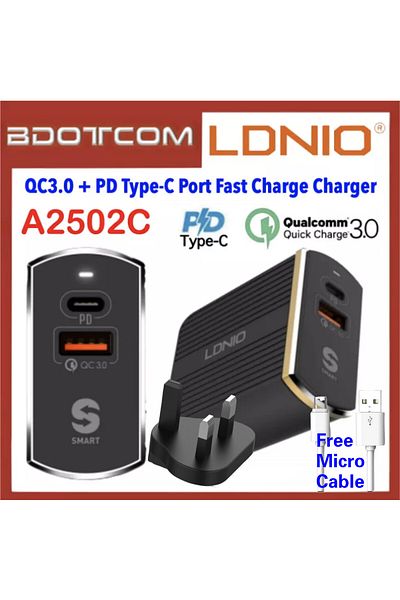 fulina Type C Power Adapter, with Charging Cable, 2 Ports Dual Fast, 36W, for travel, black