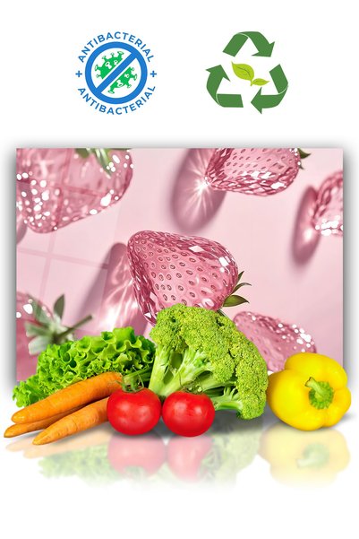 home dekors Glass Cutting Board Chopping Board Pink Strawberries Dowry Gift 35X25 cm