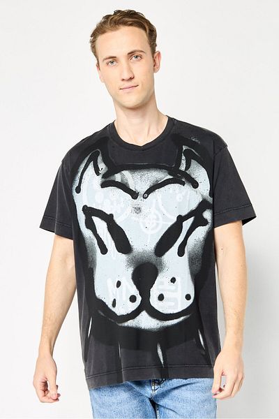 Givenchy Men Crew Neck Short Sleeves Graphic Print Oversize T-Shirt, Charcoal