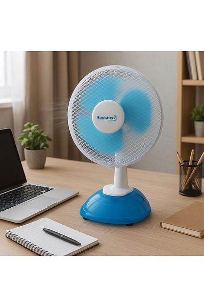 Hausberg Desk fan, 25W, 15 cm, 2 speeds, white-blue