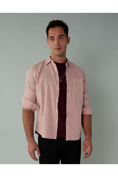AMERICAN EAGLE AE Long-Sleeve Linen-Blend Button-Up Shirt