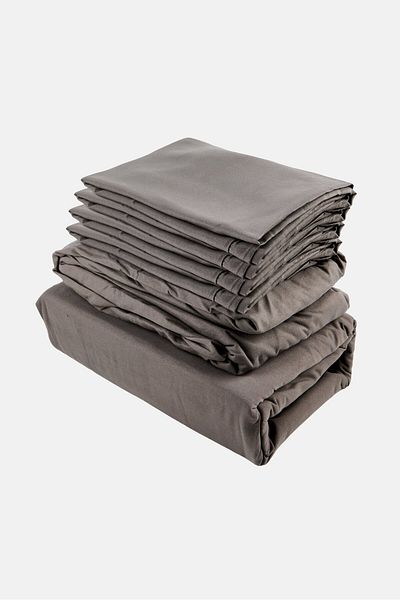 U.S. Polo Assn. 6 Pieces Full Plain Flat Sheet With Pillow Case Set, Dark Grey