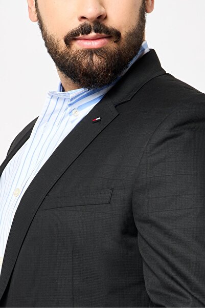 Tommy Hilfiger Men Tailored Fit Micro Check Formal Blazer, Black