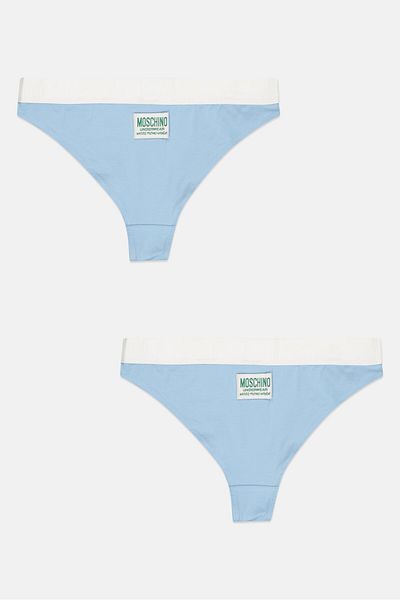 Moschino Women 2 Pieces Brand Logo Hipster Briefs, Sky Blue