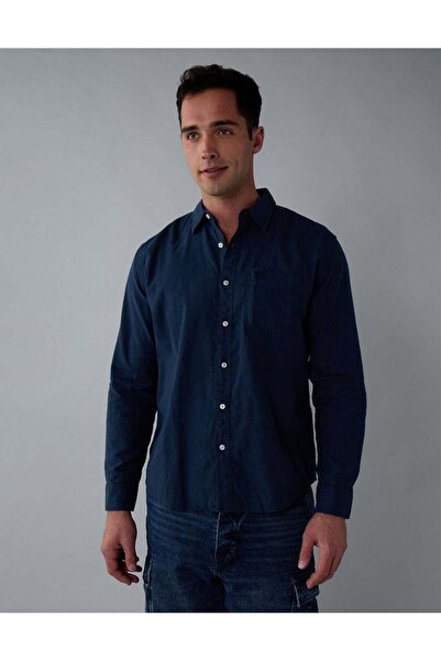 AMERICAN EAGLE AE Long-Sleeve Linen-Blend Button-Up Shirt