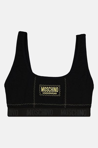 Moschino ملابس داخلية نسائية بدون بطانة وشعار مطرز، لون أسود