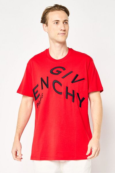 Givenchy Men Oversized Crew Neck Short Sleeves Embroidered T-Shirt, Red