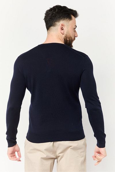 Harmont & Blaine Men V Neck Embroidered Logo Sweater, Navy