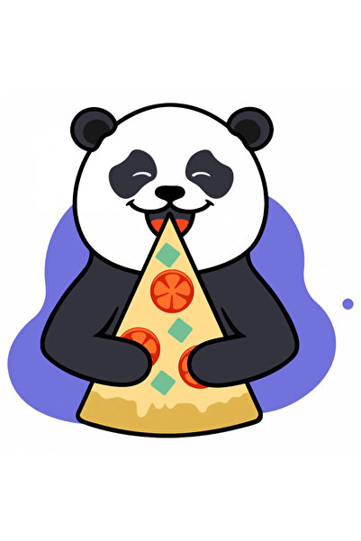 INOVATIX Set de 8 autocolante cu panda fericit și pizza, INOVATIX®. 6 cm