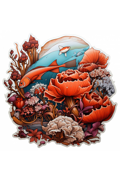 INOVATIX Set de 8 piese, Autocolant Corali roșii și pești, INOVATIX®. 6 cm