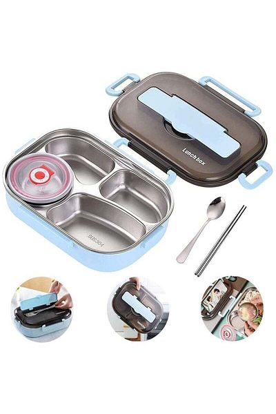 COOYA 1.5L Stainless Steel Lunch Bento Box with Soup Bowl, 4 Compartments Food Container for Kids,Adults