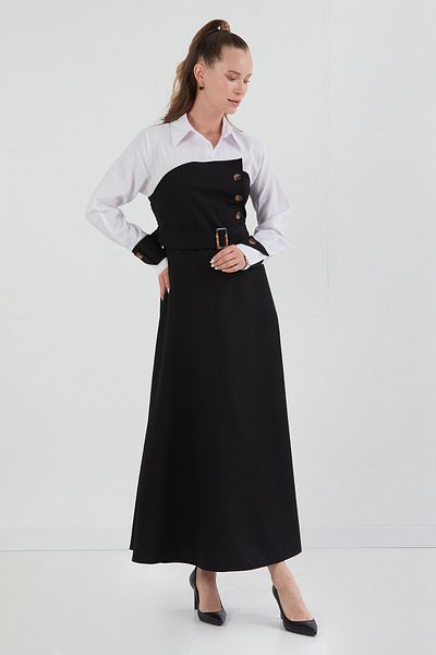 Fulla Moda Πουκαμίσα με λεπτομέρειες και ζώνη, φόρεμα με λάστιχο στη μέση