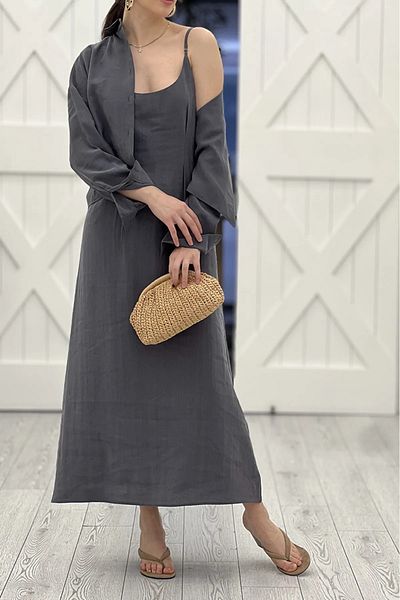 My Blog Σετ φόρεμα Anthracite Modal Shirt - 51153