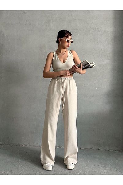 Butik Beige Waist Elastic Pants