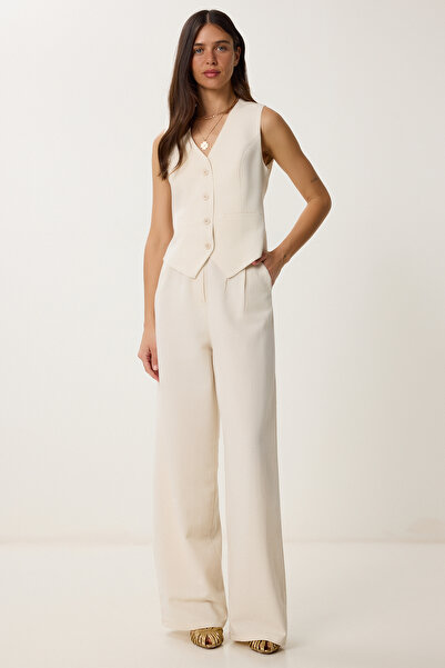 Lovelyİstanbul Λινό Γιλέκο Παντελόνι Σετ CREAM LRV0106