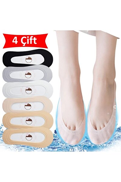 çorapmanya 4 Çift Çok Renkli Kadın Tül Suba - Babet Çorap