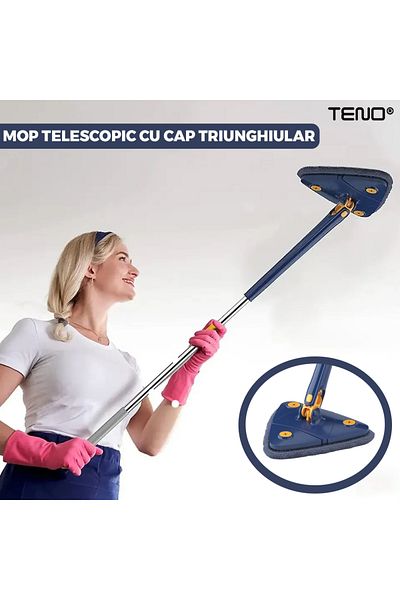 Teno Mop cu Cap Triunghiular Teno®, rotire 360 grade, 127 cm, albastru/galben