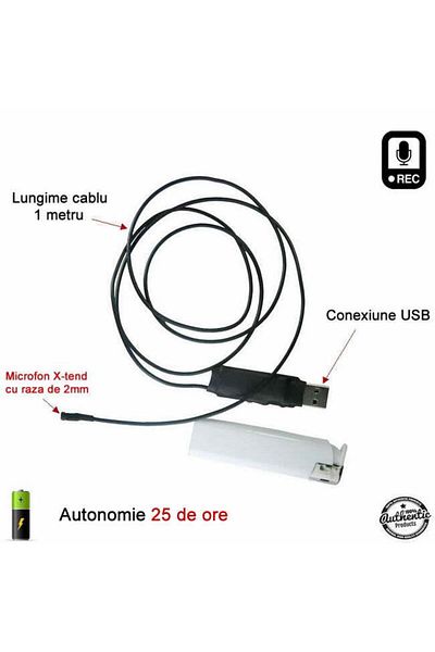 Minitechnics Microphone with 279 hours of recording - 2mm X-TEND