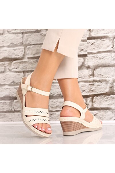 Botinelli Sandale bej cu platformă pentru femei, din piele ecologică, Verena,...