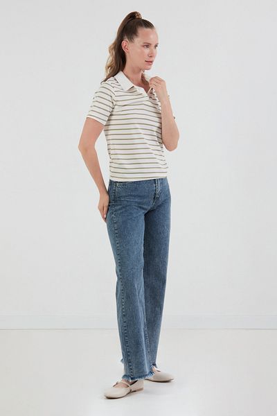 Fulla Moda Μπλουζάκι με ριγέ λαιμόκοψη