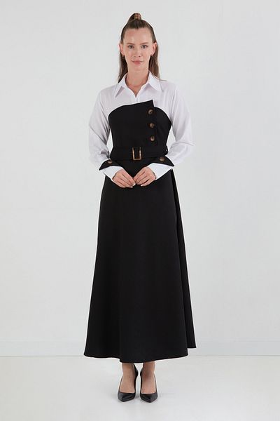 Fulla Moda Πουκαμίσα με λεπτομέρειες και ζώνη, φόρεμα με λάστιχο στη μέση