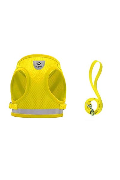 Supet cat harness and leash set, polyester, yellow/silver, size L