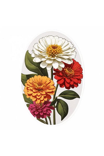INOVATIX Set de 8 autocolante cu flori de zinnia, INOVATIX®. 6 cm