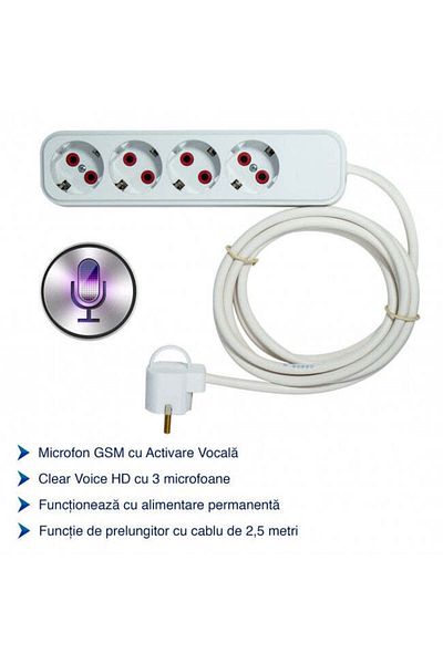 Minitechnics GSM Microphone In Extension Cord, 3 Built-in Microphones with Voice Activation, Model PMDV-XS 108